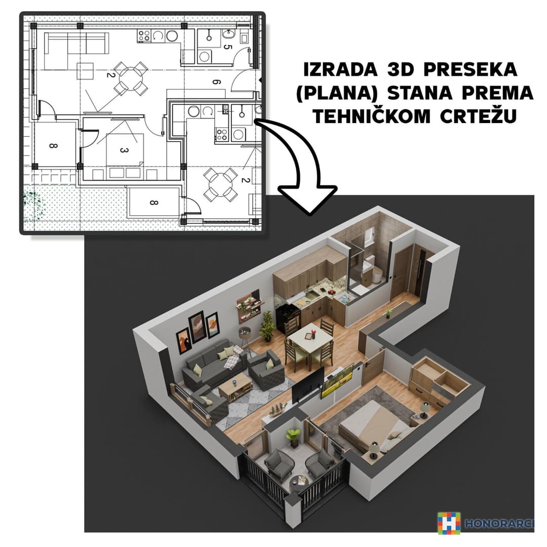 3D STANOVI - Presek Enterijera - Prema Planu ili Skici - slika 2