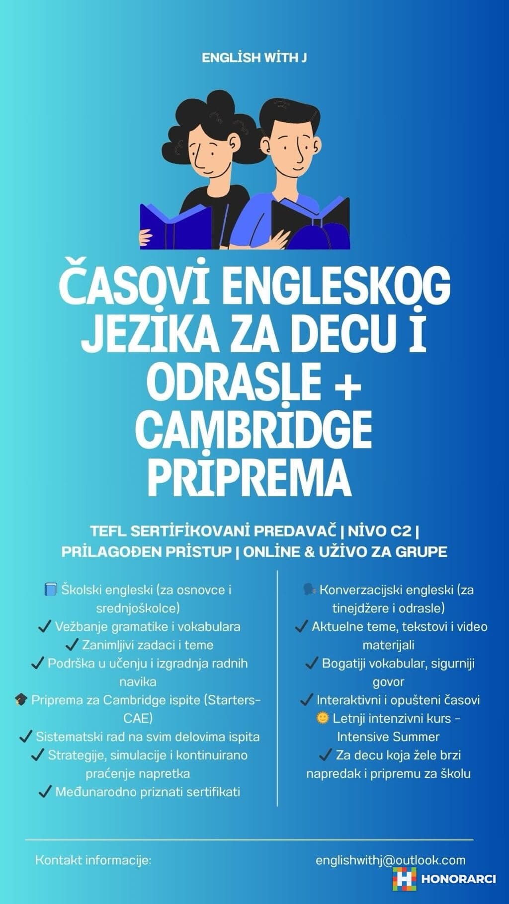 Časovi engleskog jezika za decu odrasle + Cambridge priprema | TEFL sertifikovani predava |Prilagođen pristup | Online & uživo za grupe