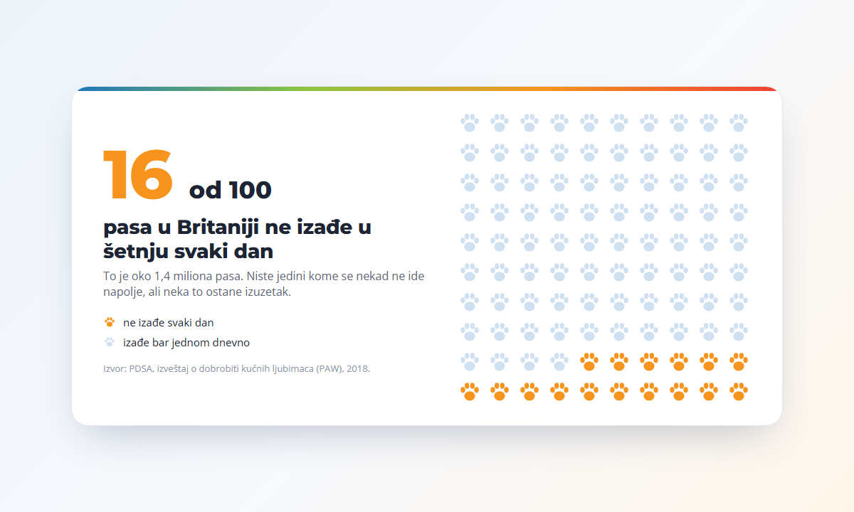 16 od 100 pasa u Britaniji ne izađe u šetnju svaki dan, prema izveštaju PDSA iz 2018. godine